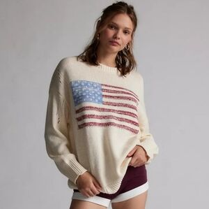 BDG S Indie Sleeze Grunge American Flag Patriotic Distressed Oversized Sweater